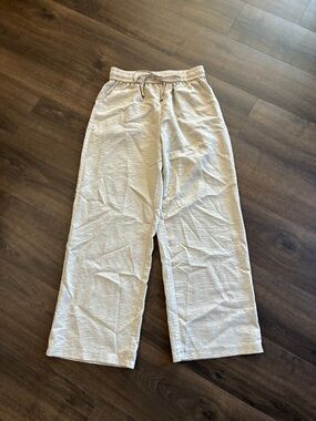 Wide Leg Drawstring Pants in Light Beige